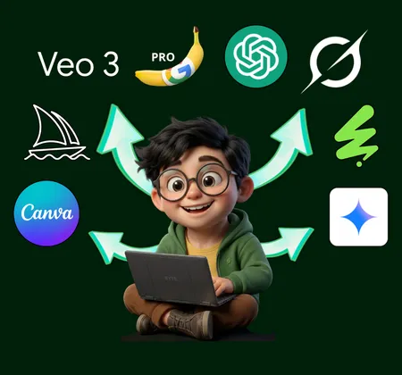 Logos das ferramentas premium incluídas no rateio de IA: Super Grok, ChatGPT Pro, SEMrush, Flow e mais